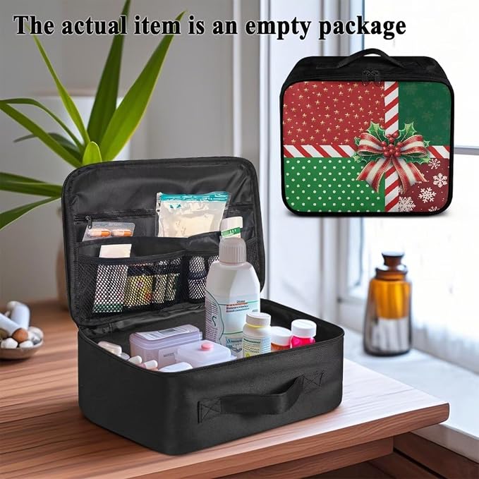 First Aid Case Empty Christmas Bow Empty First Aid Bag Medical Bag Empty Large Capacity for Home Office and Travel Use Lightweight Washable Soft Fabric