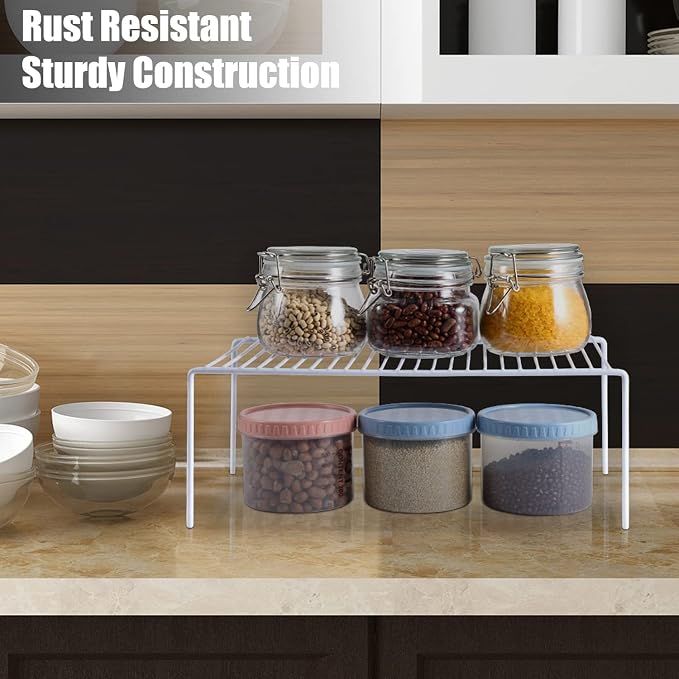 Kitchen Cabinet Shelf Organizer Set of 6, Medium (13 x 9.4 inch) Metal Wire Pantry Storage Shelves, Dish Plate Racks for Cabinets, Freezer, Counter, Cupboard Organizers and Storage, White