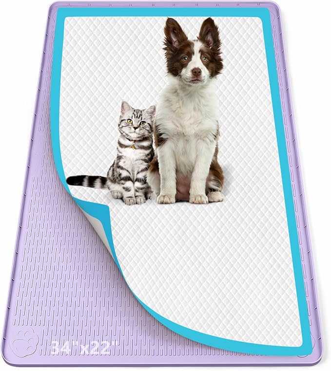Pee Pad Holder for Dogs 34''x22'' Silicone Puppy Pee Pad Tray, Purple | Extra Large Dog Potty Tray Leak-Proof, High Edge, No Spill Training Pads for Floor Protection, No Pee Pads