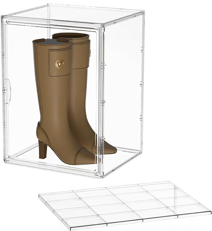 Attelite XXX-Large Acrylic Display Case Boot Shoe Storage Boxes | Boot Display Case With An Adjustable Divider, Clear Shoe Organizer for Sneakers 2 Tiers ,Tool-free Assembly,Magnetic Door