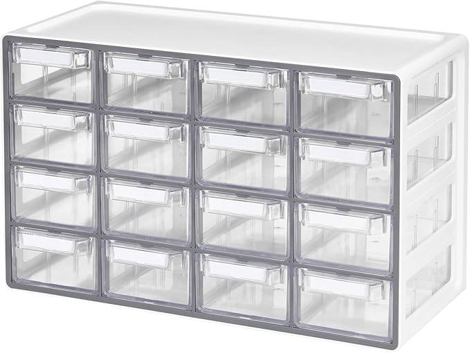 Blue Ginkgo 16-Drawer Storage Cabinet Organizer, Grey, Made in Korea | Stackable. Adjustable. Easy Visibility.