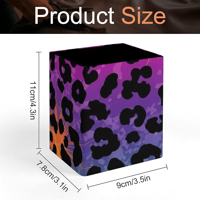 PU Leather Pen Pencil Holder Hot Pink Purple Cheetah Leopard Print Pencil Organizer Desktop Accessories Square Stationery Container Box for Office Work