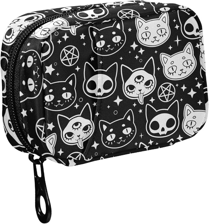 Fustylead Magical Symbols of Witchcraft Cats Pill Organizer Travel Portable Zipper Cloth Bag for Holding Weekly Supplements Vitamins and Fish Oils