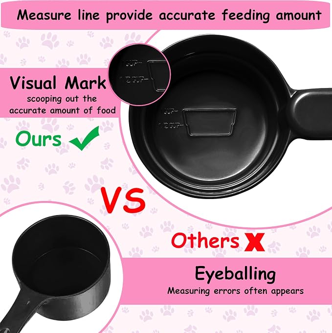 Joyinjojo Dog Food Scoop 1 Cup 1/2 Cup - Melamine Dog Food Measuring Cup, Pet Food Scoop for Dog Cat...Comfortable Long Handle for Easy to Scoop Food, Black 1 Cup