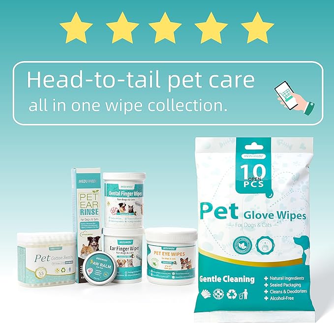 MEDUWEDU Eyes Wipes for Dogs & Cats 220 Counts, Grooming Kit Care for Dogs and Cats, Prevent Tear Stains, Eye Debris, Discharge, Mucus Secretions,Coconut Scent