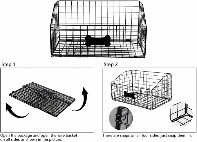 Geyecete Toy box for dogs large Dog Toy organizer Pet wire folding basket DOG TOY container dog toy box-Chew-Proof Dog Food Toy Storage-Black