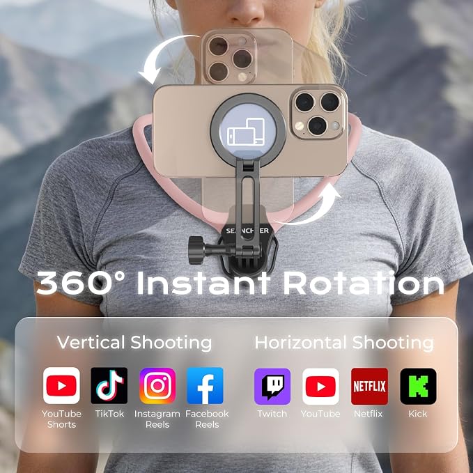【2026 Extended Long】 Magnetic Neck Mount for Phones,Neck Phone Holder | 27.6"Hands Free Pov Phone Holder Chest Mount for iPhone17–12 & Android,Go Pro DJI,Camera Shoulder Supports