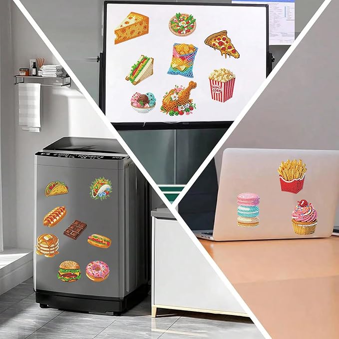 FRANDEK 20pcs Gourmet 2D Diamond Art Fridge Magnets Set | FRANDEK 20pcs 2D flat acrylic diamond art fridge magnets kit with tool kit and rhinestones; great DIY decor for home, office