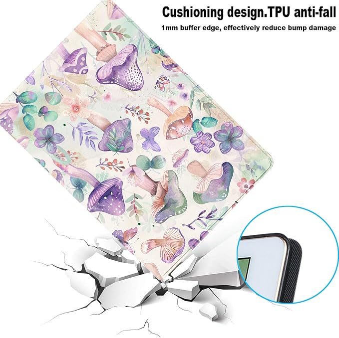 for Samsung Galaxy Tab A7 10.4 Inch 2020/2022 (SM-T500/T505/T507/T509) Tablet Protective Cover with Adjustable Stand and Magnetic Auto Wake/Sleep,Mushroom Flower Butterfly