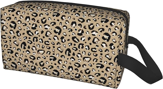 Leopard Print Makeup Bag - Durable 600D Oxford Fabric Travel Cosmetic Bag, Shockproof Foam Padded Toiletry Organizer for Gym & Daily Use 10x6.2x4.9 Inch