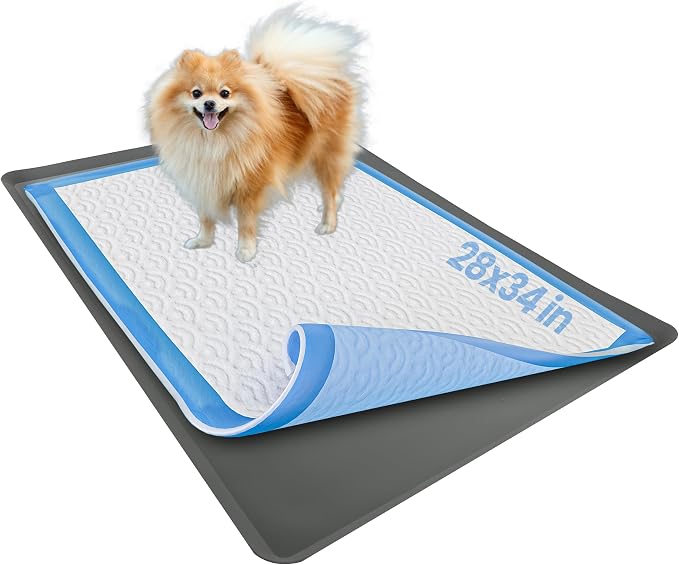 Dog Pee Pad Holder - Fits Up to 28” x 34” Pee Pad - 1 Pack - Grey | Stable Grip, Soft Edges, Quick Wipe Silicone Surface, Dog Pad Holder for Indoor Flooring Protection