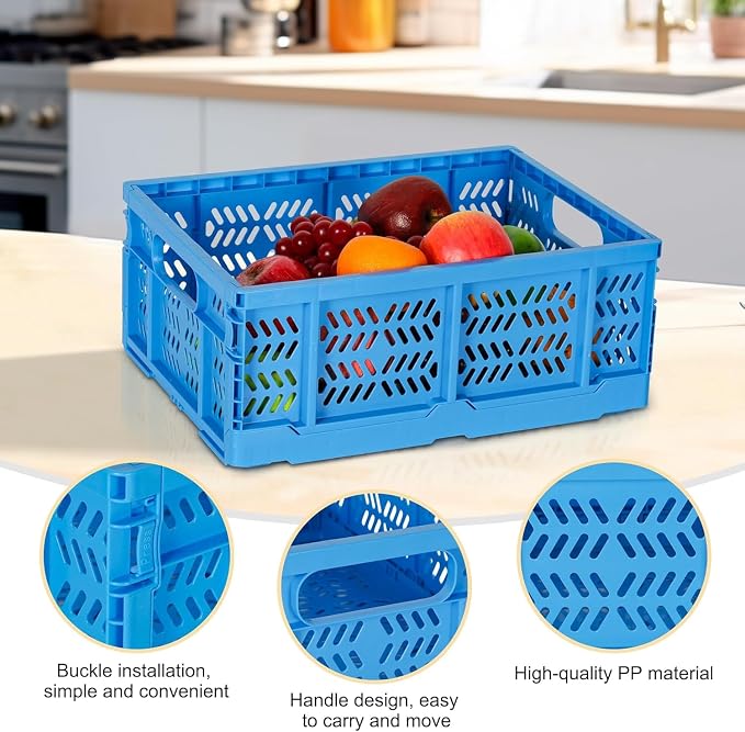 4 Pack 20L Large Closet Storage Baskets Bins for Shelves | Foldable Closet Organizers and Storage with Handles Home Organization | Plastic Collapsible Baskets for Organizing Clothes Nursery (Blue)