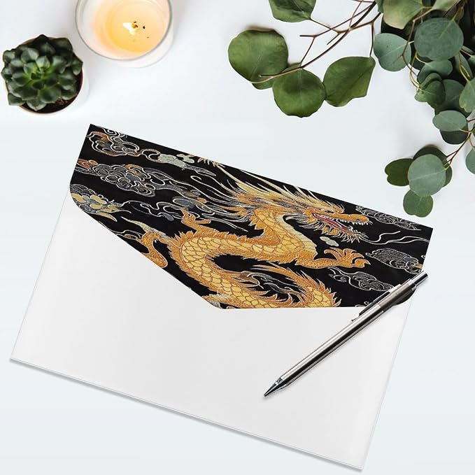 Portable Dark Fire Chinese Golden Dragon Japanese Totem Black File Folders with 6 Pocket, Letter Size, Folder for Office Family College Necessities