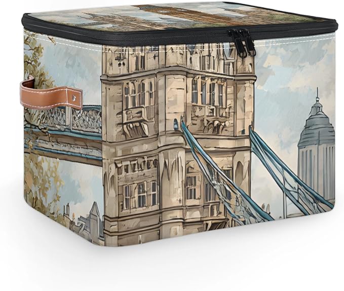 UK Big Ben Foldable Storage Bin with Lid Zipper | Closet Shelf Organizer, Boxes, Basket Containers for Home, Lidded Storage Cube for Bedroom, Waterproof, with Handles