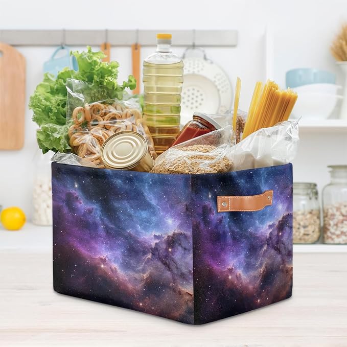 SEULIFE Universe Galaxy Star Space Foldable Storage Basket, Large Collapsible Organizer Storage Bin Cube Toys Storage Boxes with Handles for Bathroom Kids Nursery Closet Storage, 1 Pack