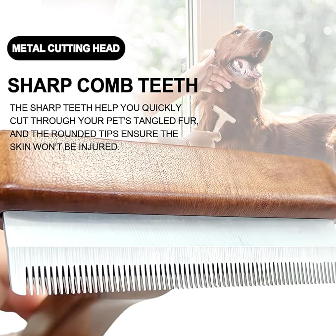 MaximiLian Medium Pet Deshedding Brush with Solid Wood Handle Deshedding Dog Brush for Shedding Pet Grooming Tool for Long&Short Haired Dogs and Cats Remove Loose Hair Mats Knots Tangles