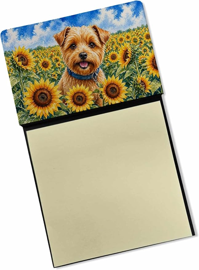 Caroline's Treasures Norfolk Terrier in Sunflowers Watercolor Sticky Note Holder Refillable Dispenser Desk Accessory 3x3 Pad Gift