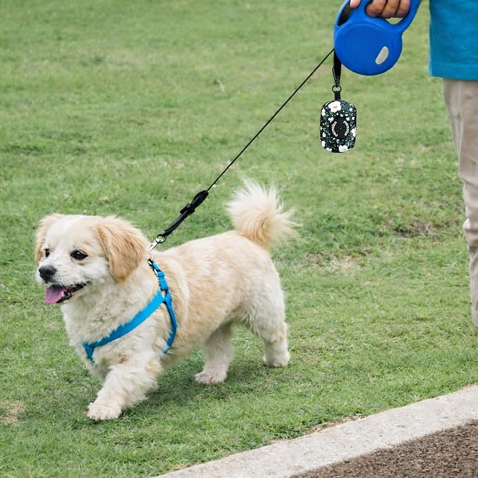 Petmolico Dog Poop Bag Holder Dispenser 2 Pack, Cyan & Flower | Zippered pouch fits any leash, includes free roll of bags, lightweight & portable for daily walks, travel & outdoor use