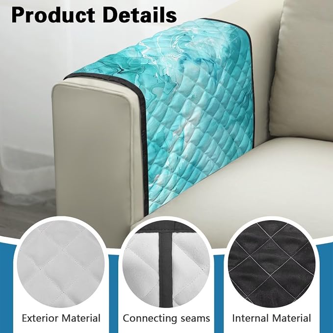 Green Marble Sofa Armrest Cover Stretch Couch Arm Covers Breathable Armrest Covers for Chairs Arms Protector Keep Home Clean Scratch-Resistant Sofa Arm Cover Protect Armchair Decor