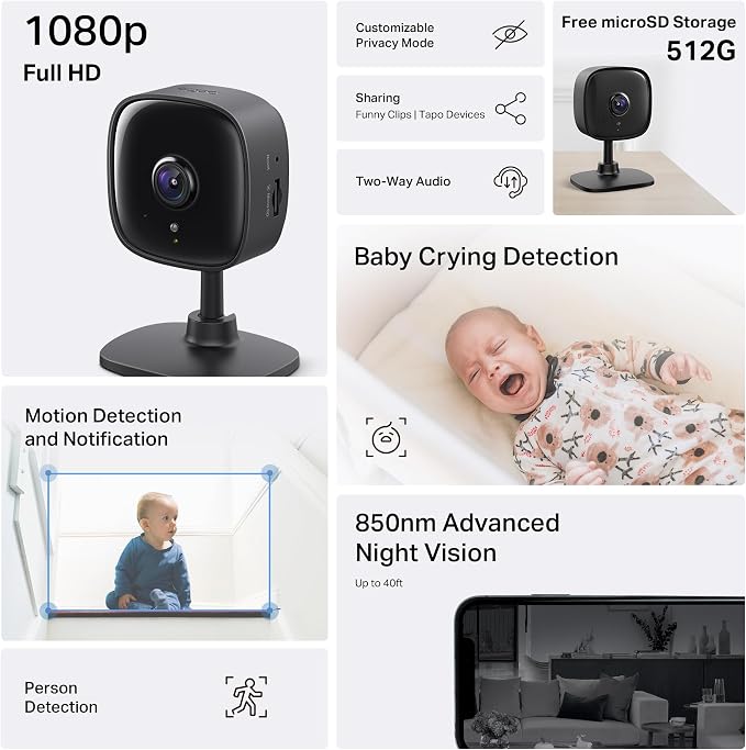 Tapo 1080P Indoor Security Camera, Baby Monitor, Dog Camera, C101(4-Pack)