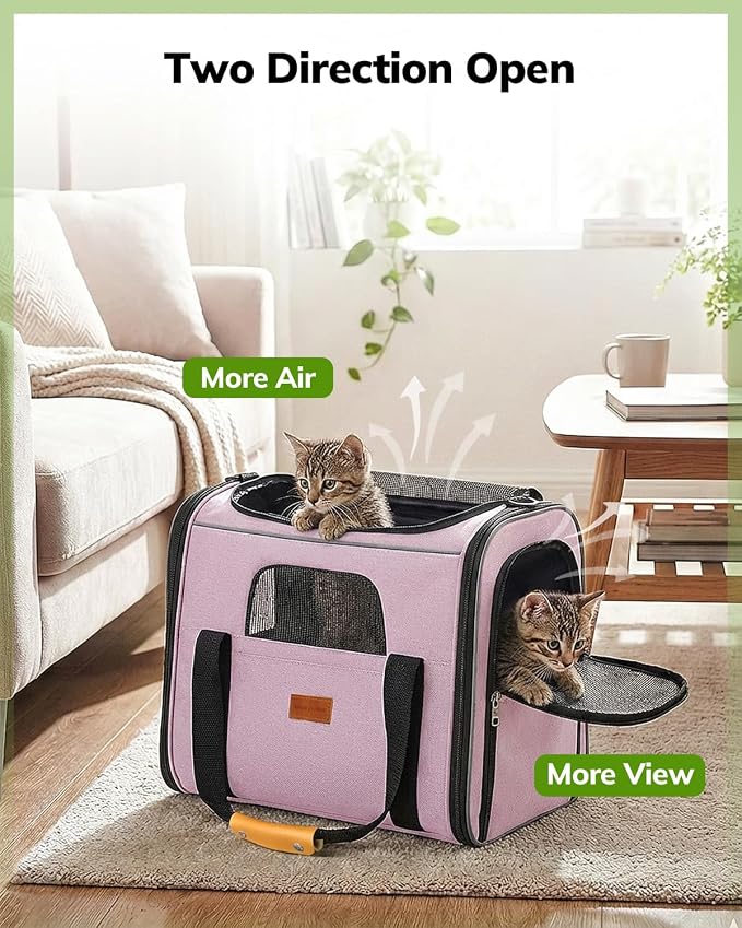Morpilot Cat Carrier Soft for Large Medium Cats and Puppy up to 20lbs | with Dual-Sided Cushion, Secure Buckle and Foldable Bowl, Dog Carriers for Small Dogs - Pet Carrier (Pink)