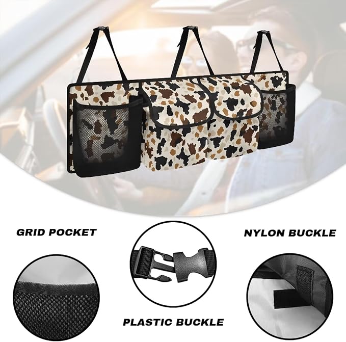 Cow Print Car Organizers Storage Bag - Dust-Proof Hanging Trunk Organizer, Back Seat Truck Sedan SUV Accessories