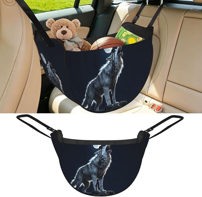Wolf Howl Car Seat Organizer-Backseat Storage Bag for Travel | Waterproof Durable. Holds Snacks Gear Essentials. Fits Most Cars.
