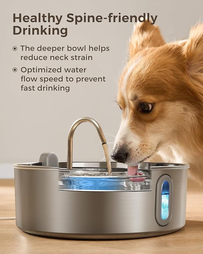 Smartoo Dog Water Fountain for Large Dogs 7L/236oz Stainless Steel Dog Water Bowl Dispenser Automatic Pet Water Fountain with Deeper Drinking Area, Multi-Filtration Pet Fountain with Ultra-Quiet Pump