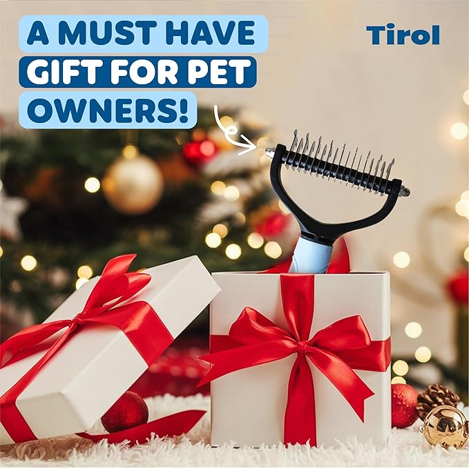 TIROL Dematting Comb for Dogs, Pet Grooming Rake, Double-Sided Dog Brush for Shedding, Undercoat Mat Dematting Tool for Long Haired Cats, Deshedding Brush for Cats, Cat Comb for Grooming Matting Hair