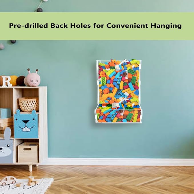 Montex Acrylic Wall Toy Dispenser, Acrylic Wall Storage, (Single Compartment) Hanging Organizer and Storage Bin for Playroom, Blocks, Cars, Balls, Snacks