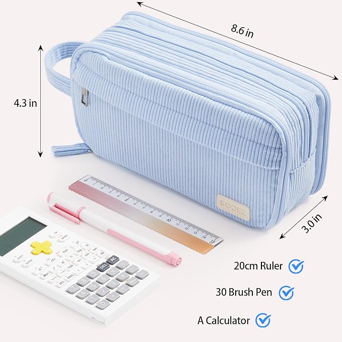 Sooez High Capacity Pencil Case, Soft Corduroy Pencil Pouch | Large Pencil Bag with 4 Compartments, Sturdy Zipper, Cute Case Pouch Organizer for Student Teen Girls, Dark Pink