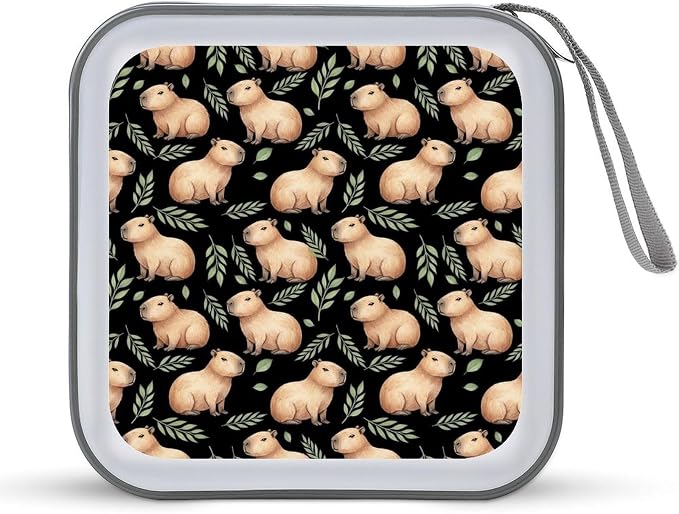 40 Capacity CD DVD Case Wallet Capybara Lovers CD Holder Storage | Capybara Lovers Hard Shell Sturdy Disc Storage Organizer Binder, Zipper Closure, Hand Strap