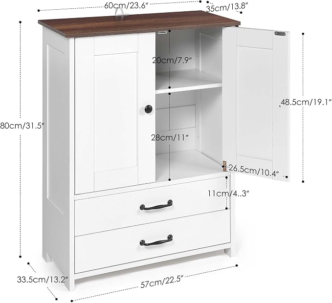 Majnesvon Pet Feeding Station with Storage Cabinet - Dog Food Organizer with Pull-Out Drawers, Adjustable Height Bowls & 3 Hooks - 23.6” Pet Storage Cabinet for Dogs & Cats