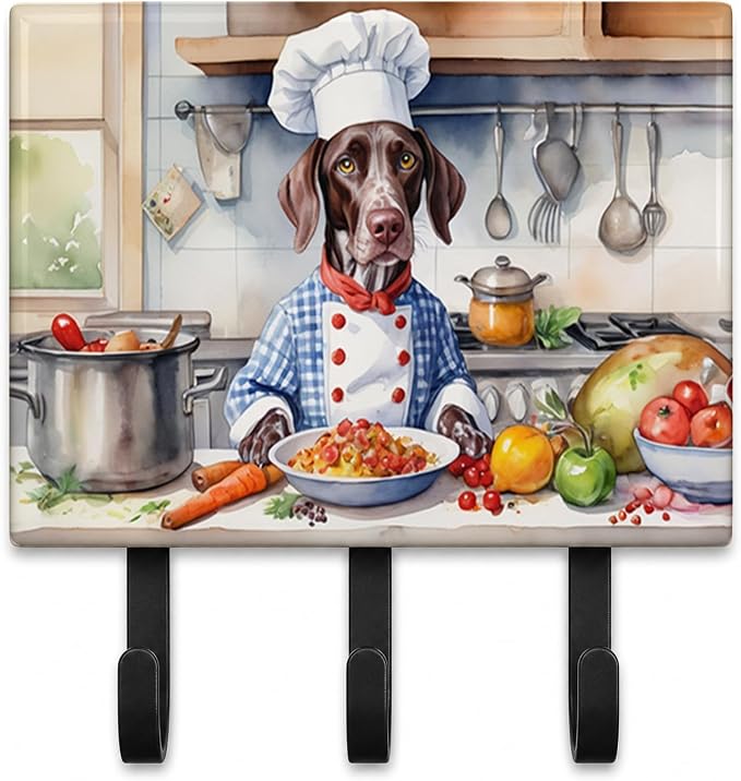 Caroline's Treasures German Shorthaired Pointer The Chef Leash or Key Holder Wall Hooks, Key Hooks Holder, Coat Rack Wall Mount, Coat Hooks, Hooks for Hanging Keys, Towels, Aprons, Leashes | German Shorthaired Pointer The Chef artwork on ceramic tile w...