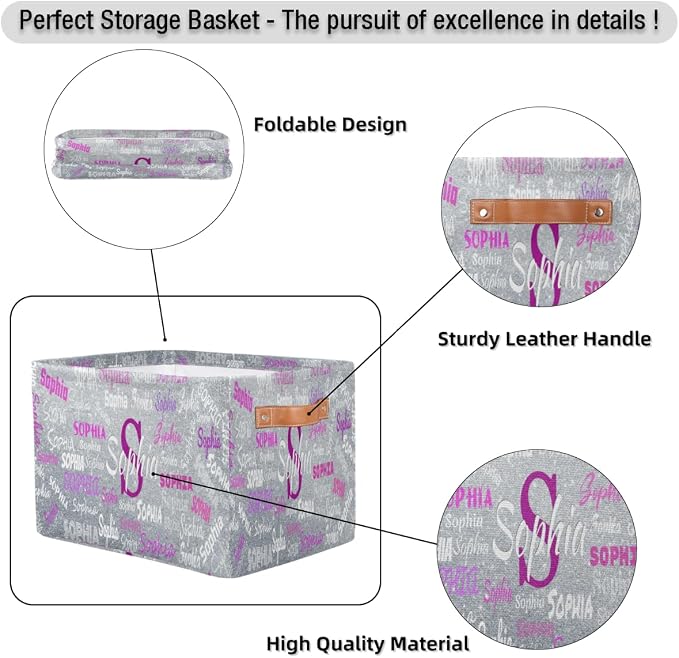 Custom Rectangular Baby Storage Basket, Kids Toys Bin, Books Shelf Basket, Clothes Towel Storage Bin for Nursery, Gift Basket, Pet Basket, Silver Sequins Glitters Effect Print