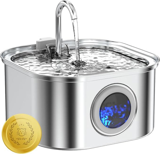 Lawfery Cat Water Fountain Stainless Steel, 108oz/3.2L Automatic Cat Drinking Fountain, Pet Water Dispenser with Quiet Pump, Suitable for Cats, Dogs and Multi-pet households