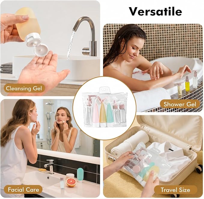 Travel Bottles for Toiletries, 11-Piece Set Refillable Travel Bottle Kit | Portable Plastic Bottle Set, Travel Containers with Case for Shampoo, Liquids, and Lotion | BPA-Free
