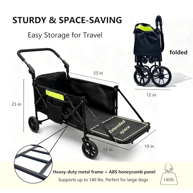 Dog Wagons for Large Senior Dogs with Thick Mat & Lift Harness,Dual-Entry | Foldable & Extendable Elderly Dog Stroller,Heavy Duty Dog Cart Upto 140lbs,Front and Rear Access No-turnaround Needed