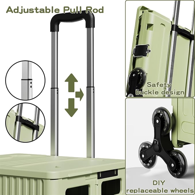 Stairs Climbing Shopping Cart, with 360° Swivel Wheels, Collapsible Wheeled Crate with Lid, Swivel and Glide Rolling Crate with Handle for Easy Transport and Versatile Use-Gray
