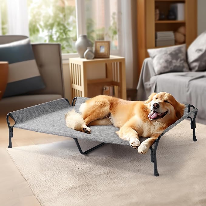 Veehoo Cooling Elevated Dog Bed, Raised Dog Cot with Guardrail & Headrest | Washable Dog Couch Bed for Indoor & Outdoor, Durable Breathable Teslin Mesh, Non-Slip Feet, XX Large, 63" x 37", Black Silver