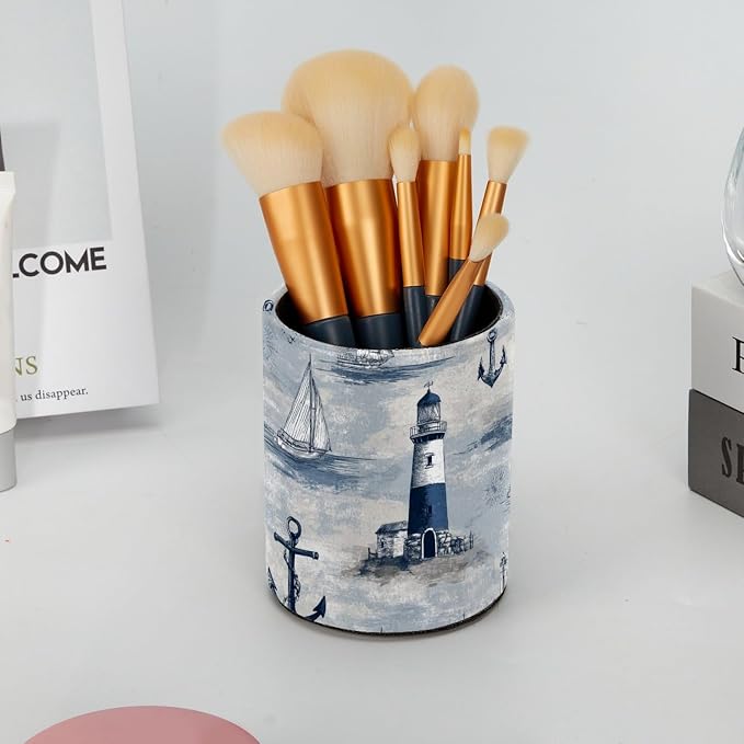 Lighthouse and Anchor Pen Holder, Pencil Cup Marker Brush Holder Desk Storage Case, Desktop Organizer for School Office Home Supplies