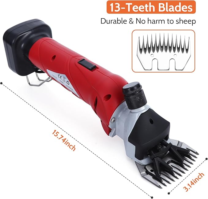 DUCKBOY Professional Cordless Sheep Shears - 250W 18V Electric Rechargeable, Heavy-Duty Livestock Haircut Groomer for Sheep, Horses, Alpacas & Large Dogs (Red)