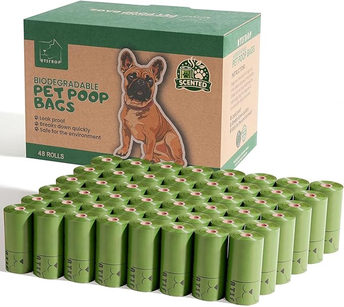 ATIFBOP Biodegradable Dog Poop Bags 720 Count, 48 Rolls Lemon Scented | Strong & Extra Thick 9×13 Inch Refill Bags for Dog Walks, Cat Litter Cleanup, Baby Diaper Disposal & Everyday Carry