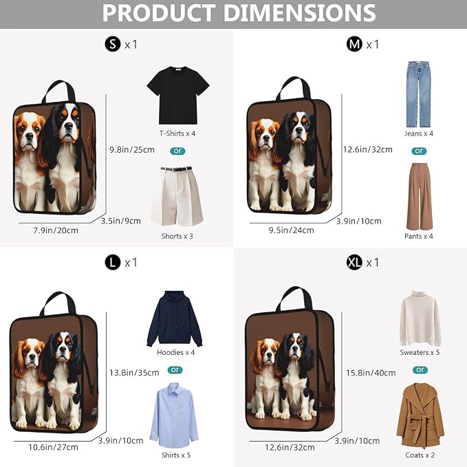 Cute Pet Dog Compression Packing Cubes Set Of 4, Lightweight Expandable Travel Organizer Bags With Double Zipper For Vacation Business
