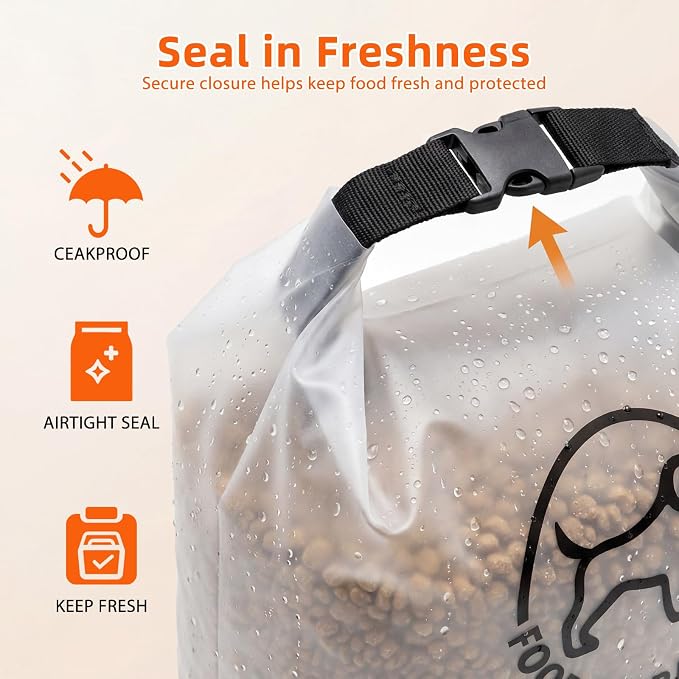 Dog Food Travel Bag, Reusable Silicone Pet Food Storage Container, Leakproof & Airtight Kibble Storage with Roll-Top Closure for Camping, Hiking & Road Trips,25 Cups