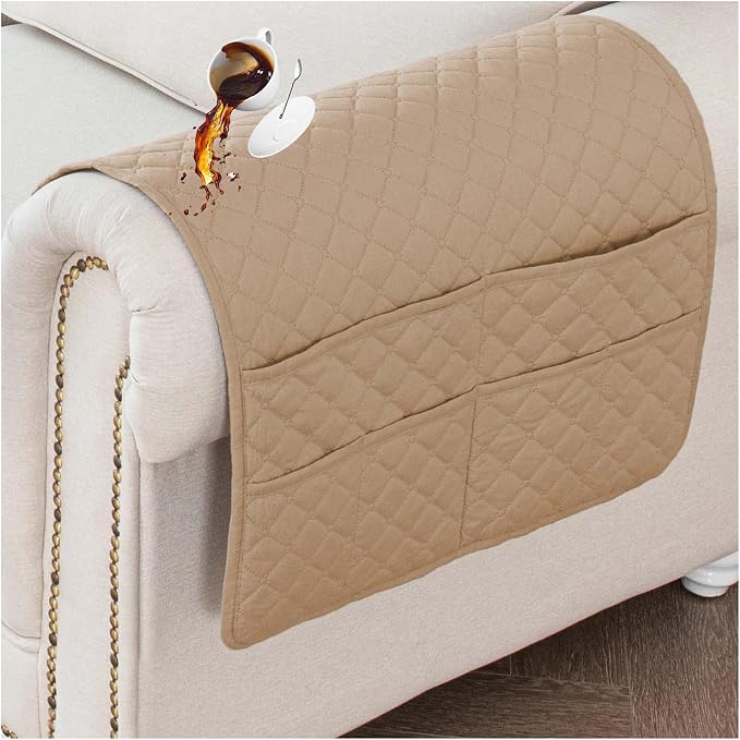 Large Polyester Armrest and Headrest Covers with 2 Pockets | Soft, smooth polyester resists daily wear nonslip silicone backing helps shield recliners and sofas from pet scratches