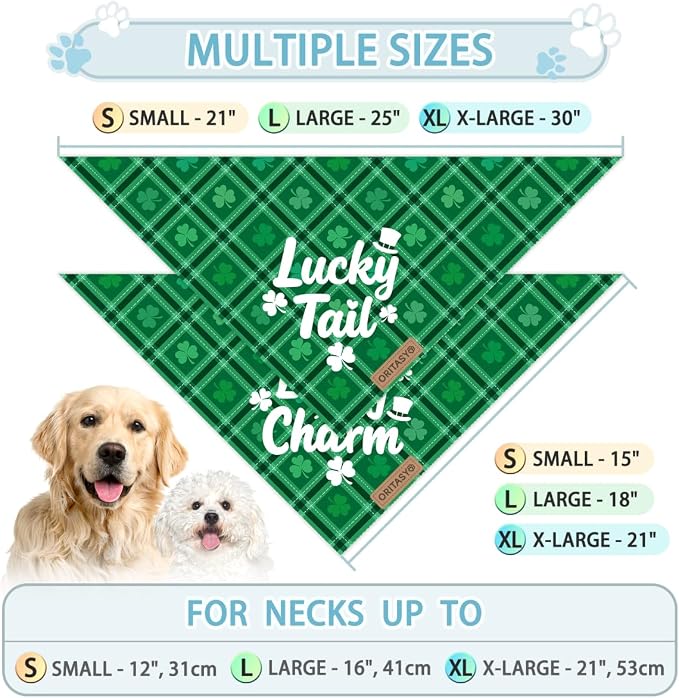 St. Patrick's Day Dog Bandanas, 2-Pack Triangle Reversible Gnomes Pet Scarves, Premium Fabric, Bandana for All Boys Girls Dogs (Lucky Charm, One Size)