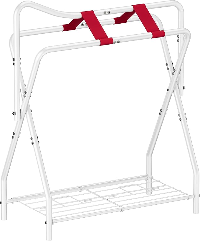 Portable Saddle Rack for English and Western Saddles, Folding Horse Saddle Stand with Bottom Storage for Horse Stable Equipment, Saddle Pad Rack, White | Portable, High-grade Steel