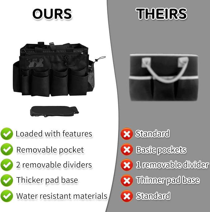 Boczif Cleaning Caddy Bag Wearable,Cleaning Caddy Supplies Organizer（Black） | with Handle, Shoulder Straps & Detachable Divide, Cleaning Tool Organizers Tote Bag for Cleaners & Housekeepers