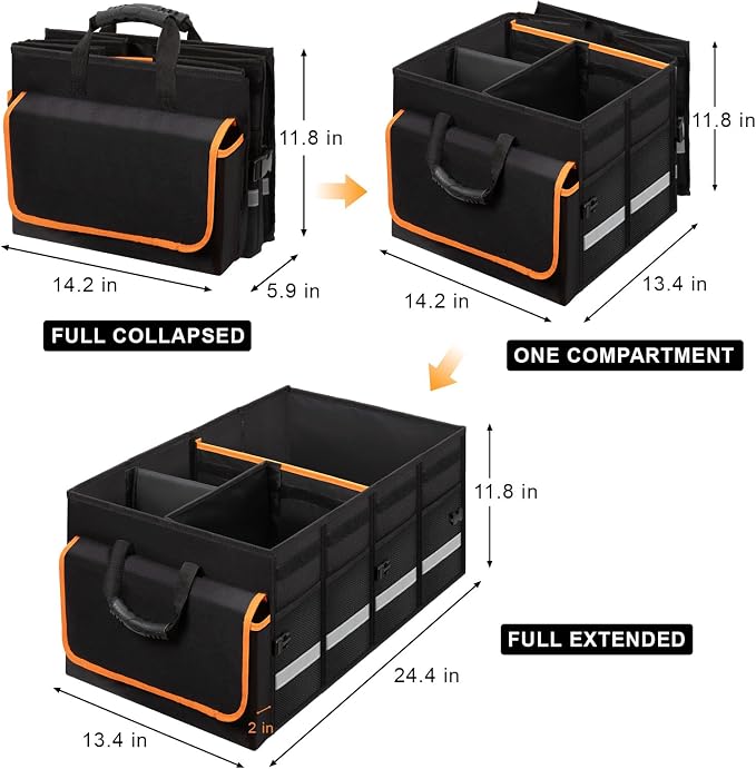 GDNasist Car Trunk Organizer and Storage for Car, SUV & Sedan | Collapsible Trunk Organizers with Lid, Car Accessories for Women Men, 2 Removable Dividers for Custom Space, Interior